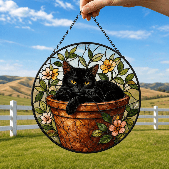 Cat Stained Glass Suncatcher Window Hanging Acrylic Porch Gift for Cat Lovers