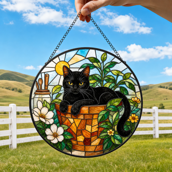 Cat Stained Glass Suncatcher Window Hanging Acrylic for Kitchen Window Gift