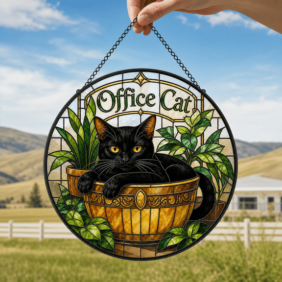Cat Stained Glass Suncatcher Window Hanging Acrylic for Office Desk Window Gift