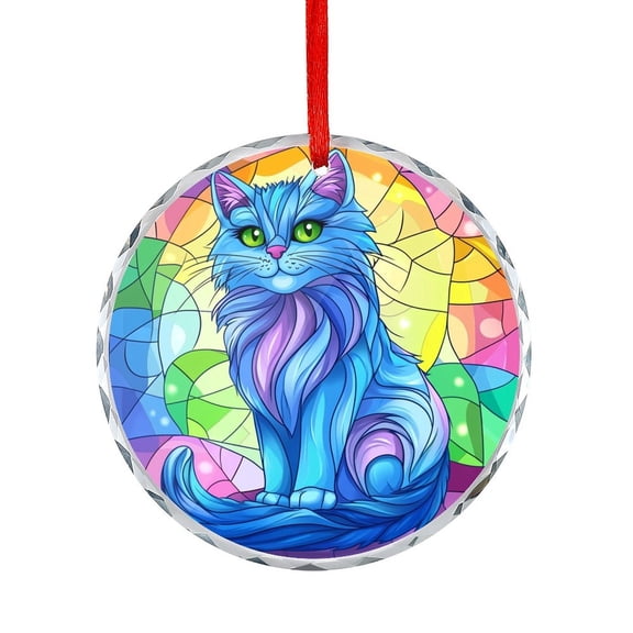 Cat Stained Glass Xmas Ornament for Home Office Xmas Tree Decor Memorial Gifts for Cat Lovers Christmas Tree Glass Ornament