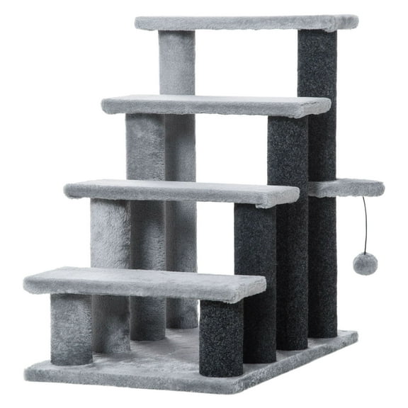 Cat Stairs for Bed & Sofa, 4-Level Kitten Tree Climber, Dog Steps, with Play Ball, Light Grey, for Small Pets up to 10lbs