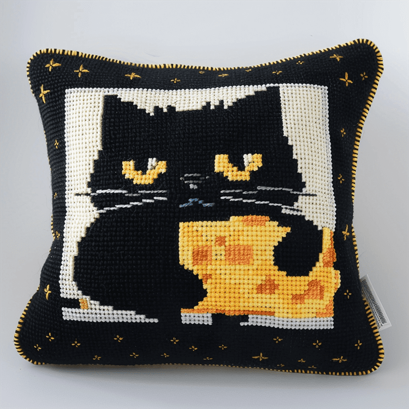 Cat Stamped Cross Stitch Pillow Case Kits , 45X45cm , DIY Handmade Embroidered for Home Decor (11ct)