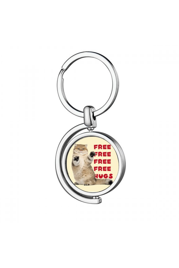 Cat Standing Arms Embracing Rotating Keychain Metal Keyring Holder