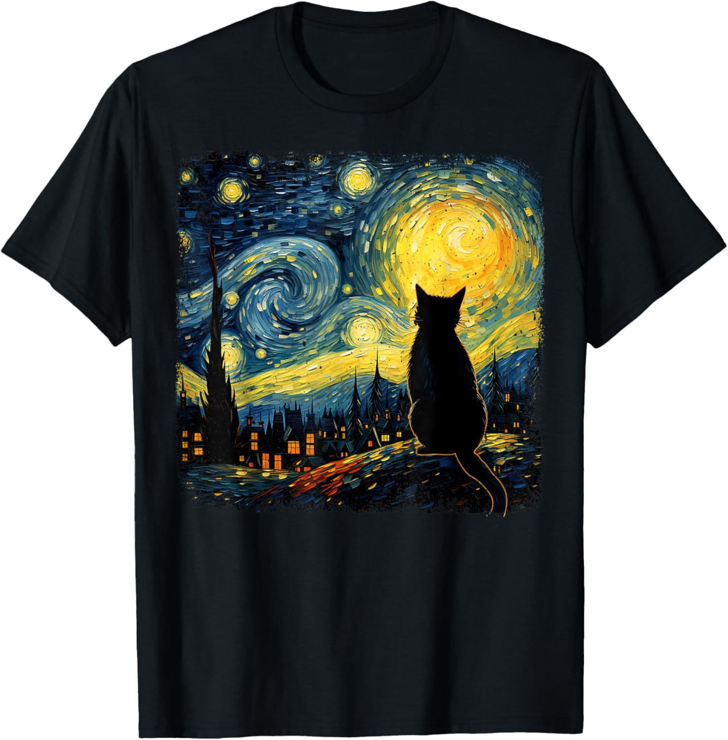 Cat Starry Night Van Gogh Cat for Cat Lover Cat Mom Cat Dad T-Shirt ...