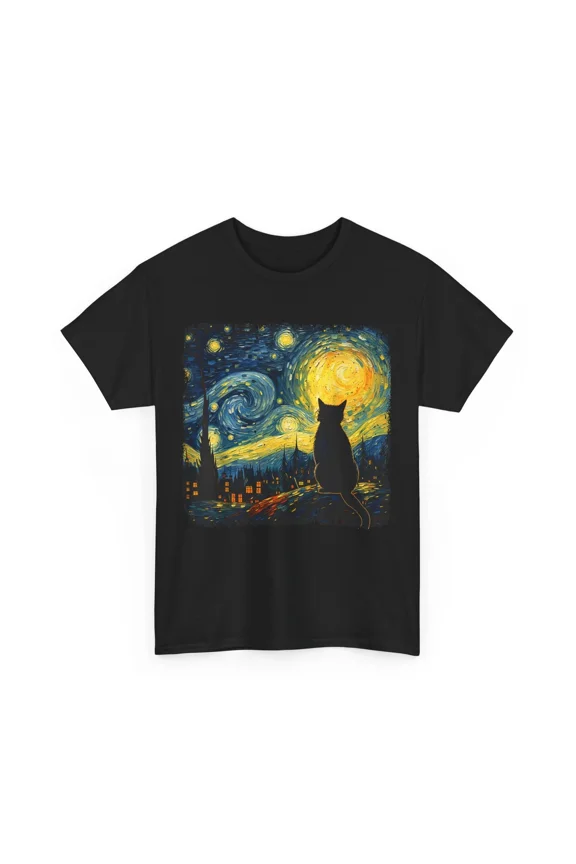 Cat Starry Night Van Gogh Cat For Cat Lover Cat Mom Cat Dad Shirt BLACK S-5XL Shirt