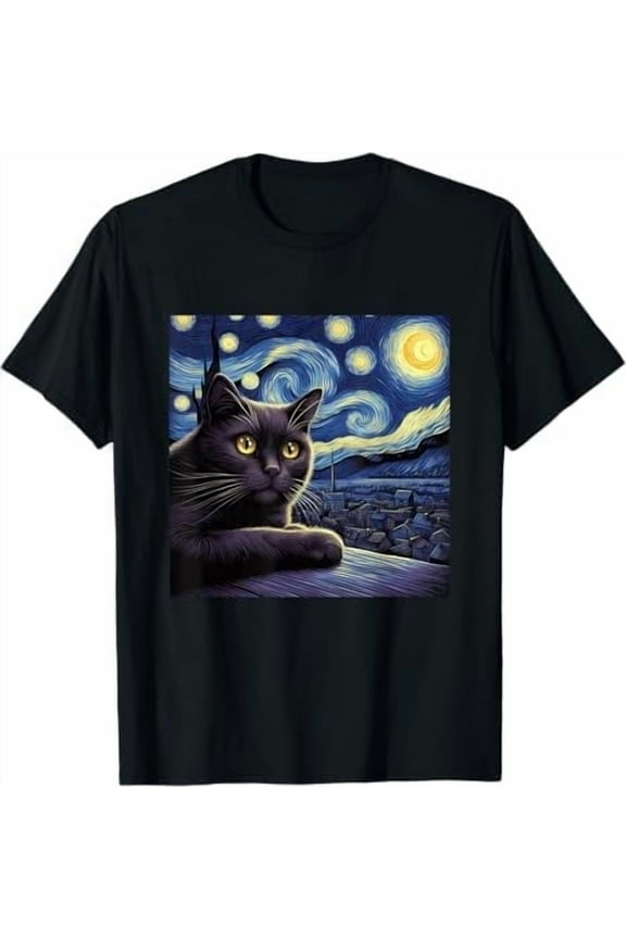 Van Gogh T-Shirt Cat Lover Shirt for Women Men Unisex Crewneck Short Sleeve Graphic Tees