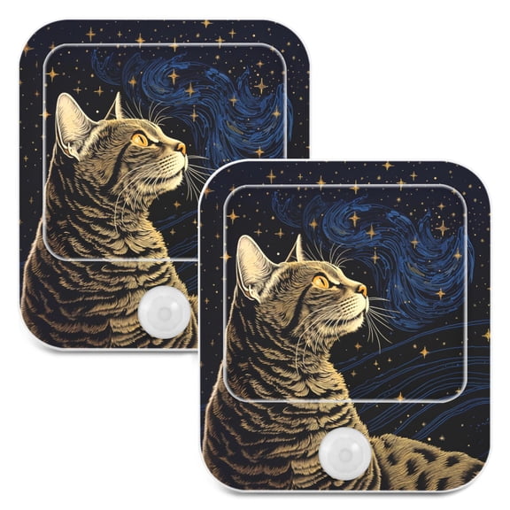 Cat Starry Sky Night Lights Plug into Wall LED with Auto Light Sensor Warm Light for Kids Hallway Bedroom Living Room Kitchen Bathroom Set of 2