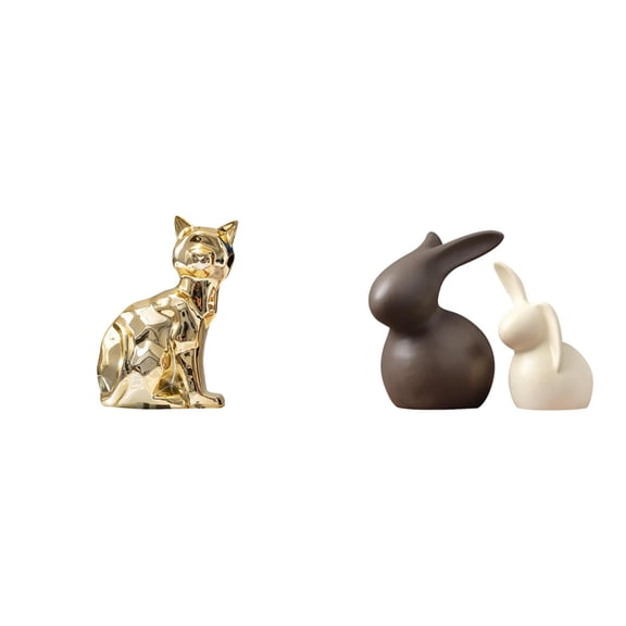 Cat Statue Bunny Figurine Ceramic Material for Home Office Shelf and Desk Decoration