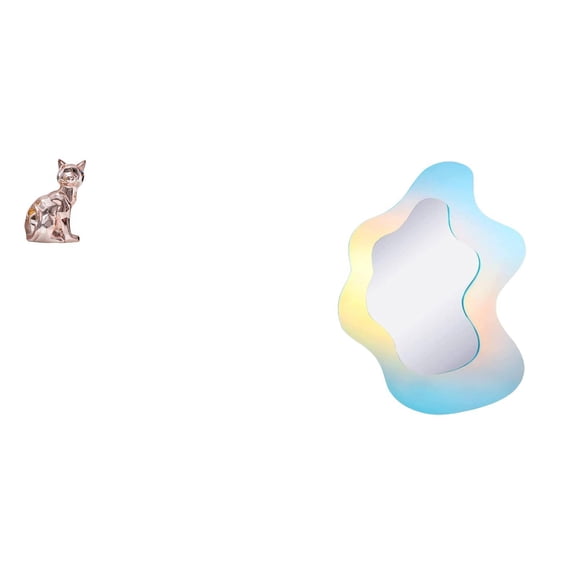 Cat Statue Desktop Figurine Wavy Acrylic Mirror Ceramic Material for Office Home and Bathroom Shelf Decoration Scene