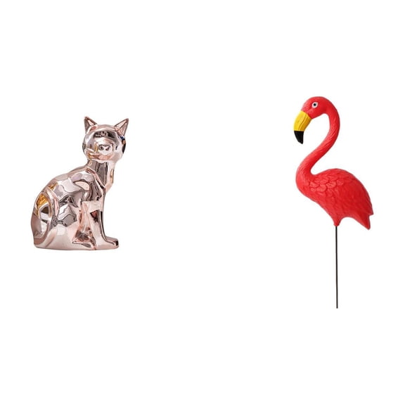 Cat Statue Flamingo Garden Stake Desktop Figurine Ceramic HDPE Material Home Office Garden Decor for All Ages