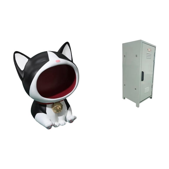Cat Statue Ornament Storage Bin Locker Cabinet Metal Construction for Home Entryway Desk Organization