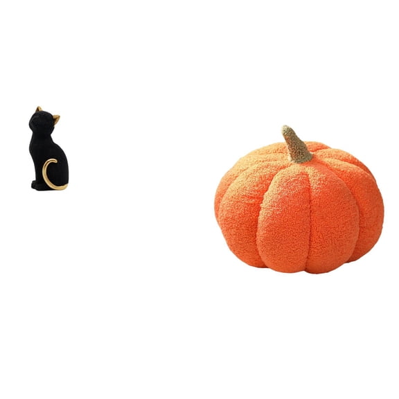 Cat Statue Pumpkin Pillow Collectible Figurine Soft Plush Resin Material for Home Shelf Desk Living Room Bedroom Decor