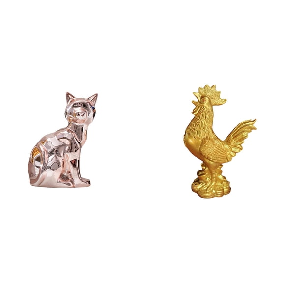 Cat Statue Rooster Figurine Chicken Sculpture Ceramic Material Perfect for Shelf Desk Office Decoration