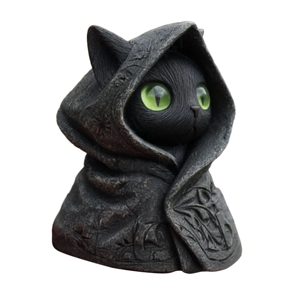 Cat Statue Sculpture Cat Figurines Mysterious Hooded Animal Figurines For Bathroom Shelf Decor Display Shelf 02-as shown