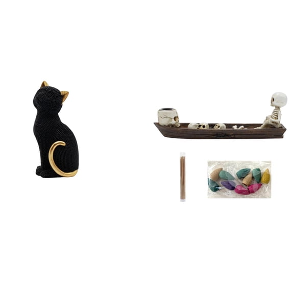 Cat Statue Skull Ship Figurine Resin Material Home Office Living Room Bedroom Shelf Decor