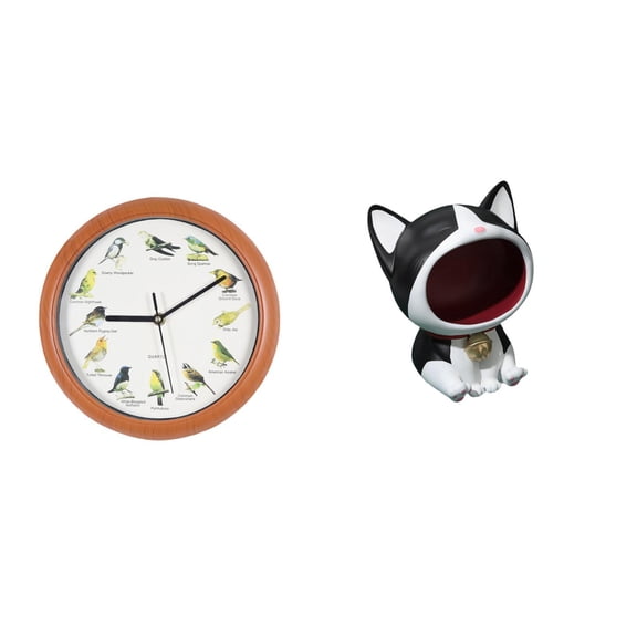 Cat Statue Wall Clock Bird Clocks PP Material Cartoon Design for Entrance Table Centerpiece Office Decor