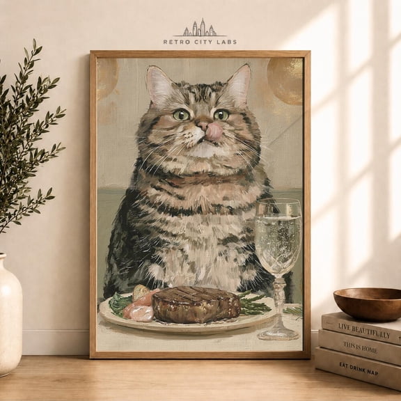 Cat Steak Whimsical Dining Room Animal Kitchen Poster