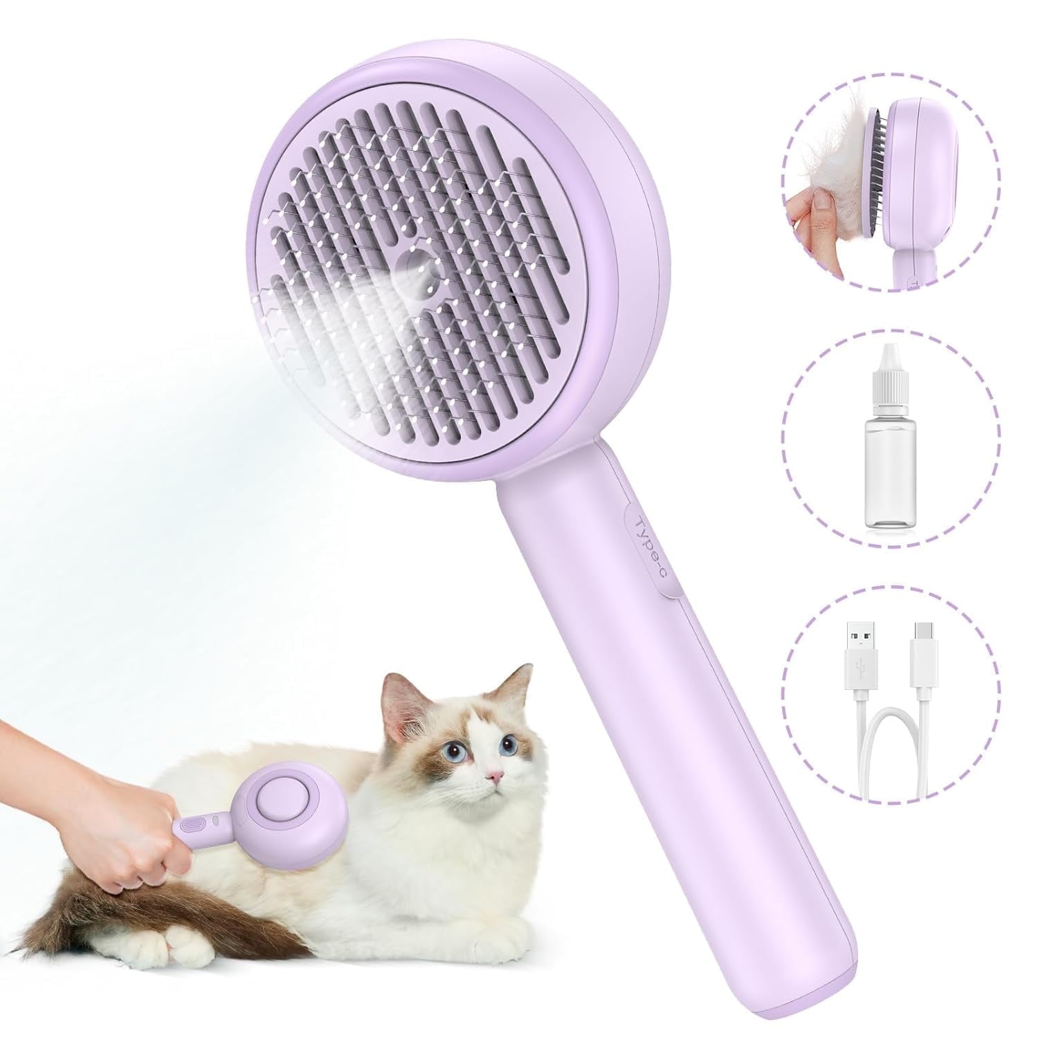 Cat Steam Brush, 3 in 1 Pet Steam Brush with Release Button and Water Tank, Steam Brush for Cats Dogs,  Long and Short Hair
