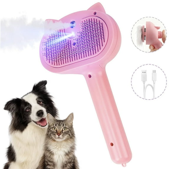 Cat Steam Brush, 3 in 1 Pet Steam Brush with Release Button and Water Tank, Steam Brush for Cats Dogs, Long and Short Hair(PINK)