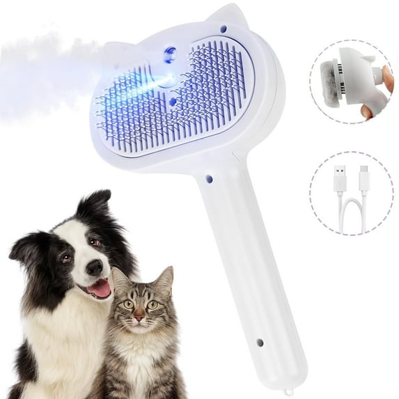 Cat Steam Brush, 3 in 1 Pet Steam Brush with Release Button and Water Tank, Steam Brush for Cats Dogs, Long and Short Hair(WHITE)
