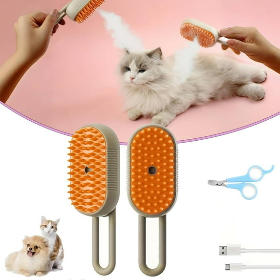 Cat Steam Brush,4 in 1 Steam Brush for Cats,Pet Hair Steamy Brushes for Massaging and Cleaning Shedding Pets,Rechargeable Cat Brush with Steam for Long & Short Haired Cats and Dogs