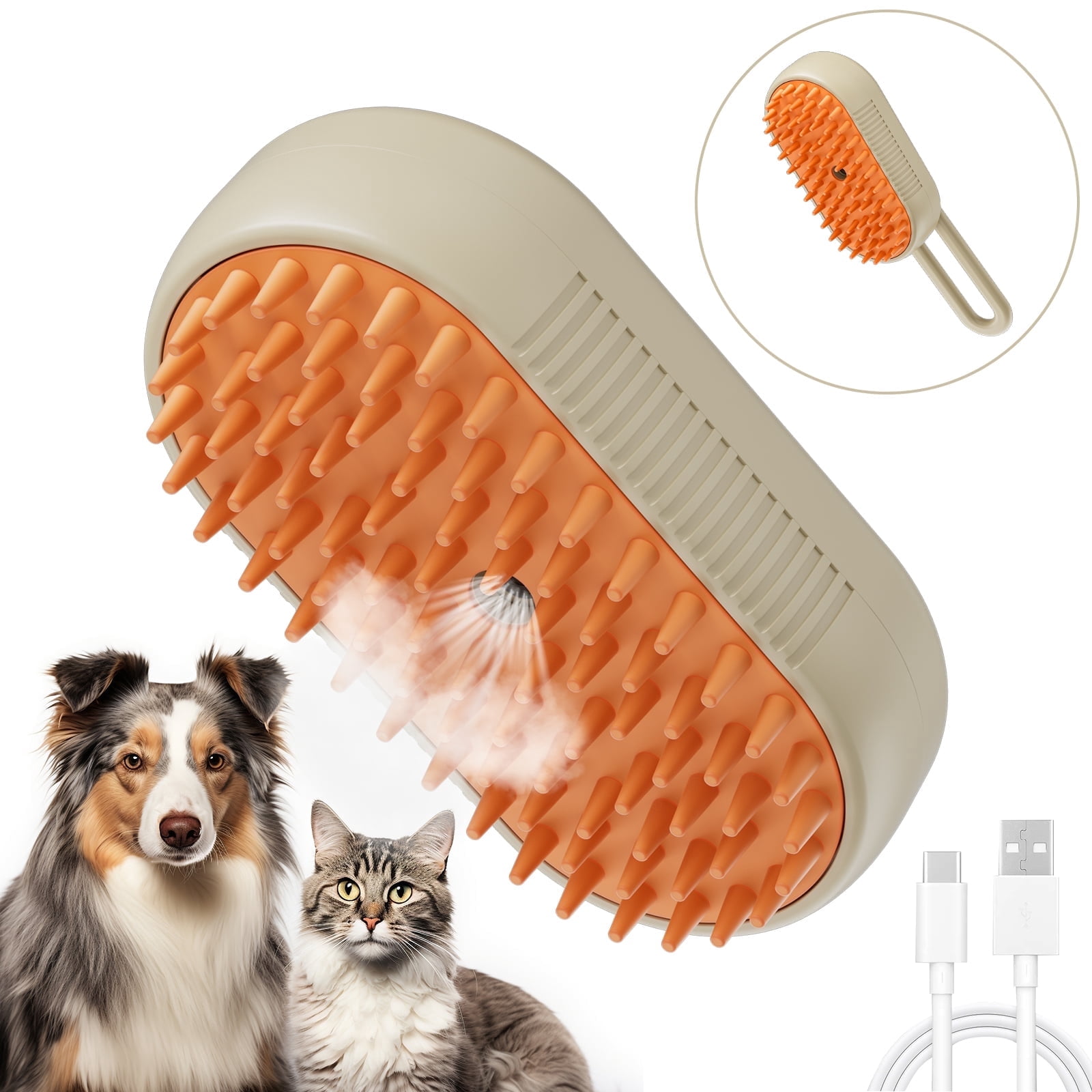 View of Cat Steam Brush for Shedding Dog Brush with Steam Pet Hair Cleaning ...