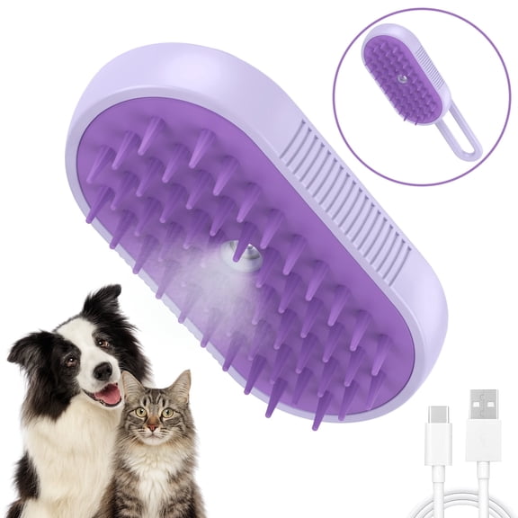 LAKWAR Cat Steam Brush for Shedding Spray Comb Brushes for Indoor Cat Pet Grooming Supplies for All Long-haired and Short-haired Pets Spritz Defur Comb for Cat Misting Cat Brush,Purple