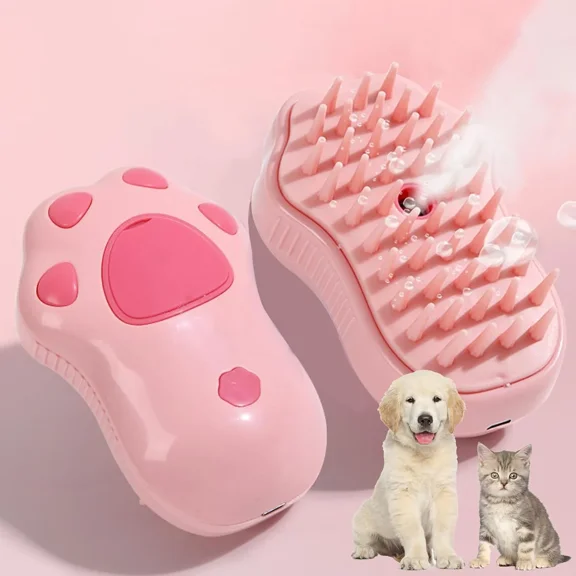 Cat Steam Brush for Shedding, Rechargeable Cat Claw 3 in 1 Cat Grooming Tool for Massaging, Self-Cleaning, and Pet Hair Removal for Long and Short Hair of Cat and Dog (Pink)