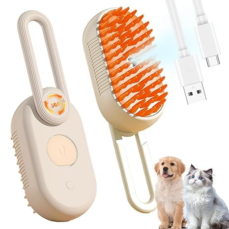 Cat Steam Spray Hair Removal Comb with Foldable Handle, Defur Spritz Brush for Short/Long Haired Cats, Pet Grooming Tool for Shedding & Massage, Coffee Brown
