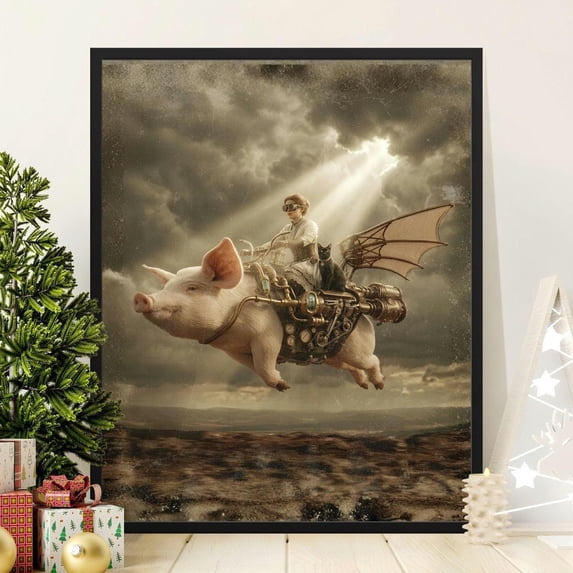 Cat Steampunk Pig Flying V2 Fantasy Art Victorian Airship Swine With ...