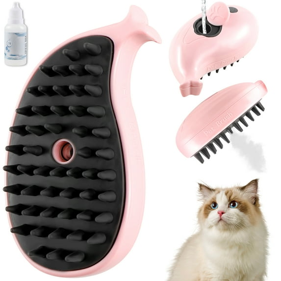 Cat Steamy Brush,3 In1 Steamy Cat Brush,Cat Brush for Shedding,Self Cleaning Steam Cat Brush,Cat Steamer Brush for Massage,Cat Hair Brush for Removing and Loosse Hair,Pink