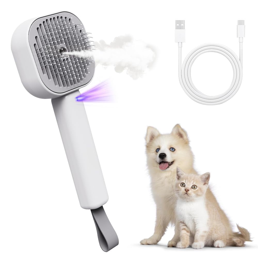 Cat Steamy Brush,3 in1 Self Cleaning Steam Cat Brush with 30ml Water Tank USB Rechargeable for Cats Dogs Rabbits Massage Clean Grooming