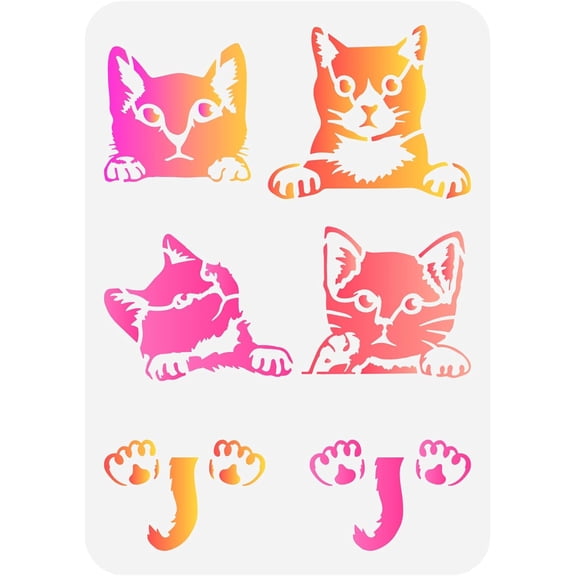 Cat Stencil 8.3x11.7inch Reusable Drawing Templates Cat Tail Stencil Cat Paw Pattern Template Plastic PET Painting Stencil Washable Stencil for Home Furniture Wall Decoration