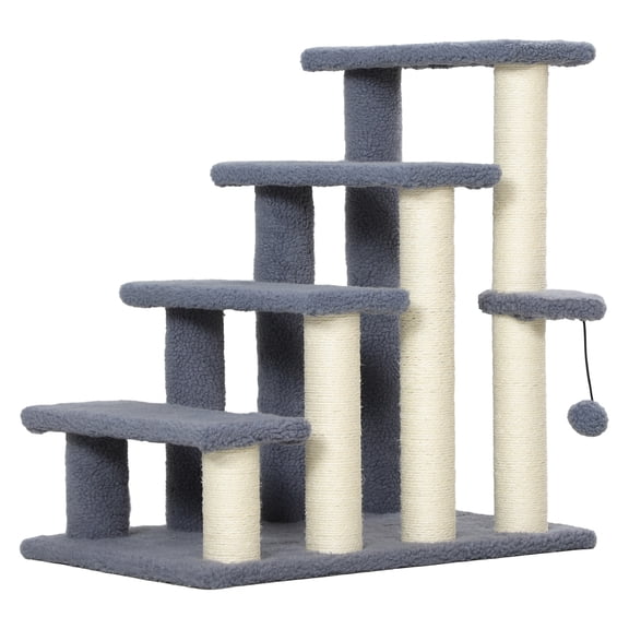 Cat Steps for Bed & Sofa, 4 Level Cat Stairs with Scratching Posts - Gray Kitten Climber