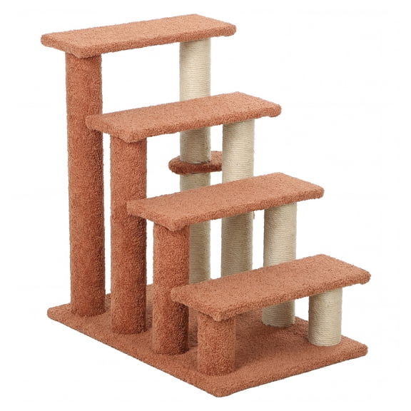 Cat Steps for High Bed Sofa, 4 Level Cat Stairs with Scratching Posts, Kitten Climbing Helper, Brown