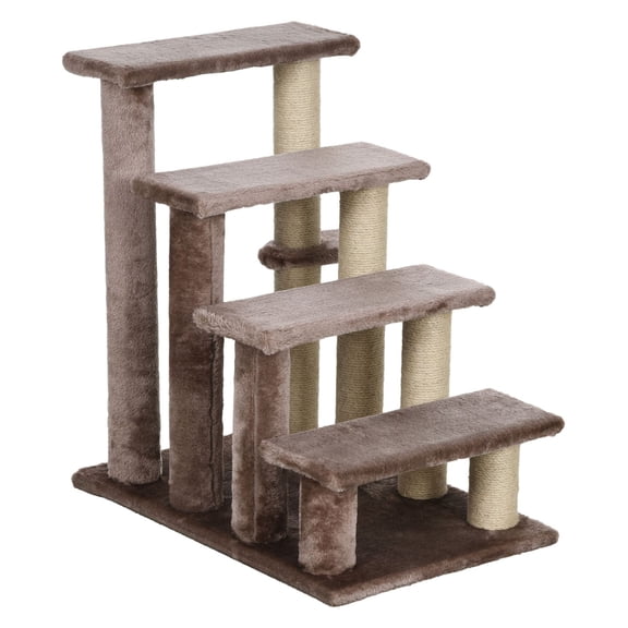 Cat Steps with Scratching Posts, 4 Level Cat Stairs for Bed/Sofa, Brown