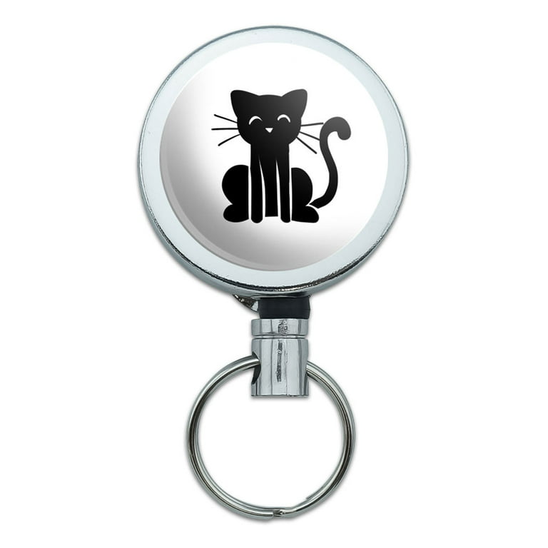 Graphics and More Cat Stick Figure Family Pet Retractable Belt Clip Badge Key Holder, adult Unisex, Grey