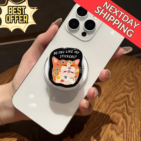 Cat Sticker Magnetic Phone Grip  Cute Kitty Phone Stand, Do You Like My Stickers? Design, Fun Phone Stand for Animal Lovers