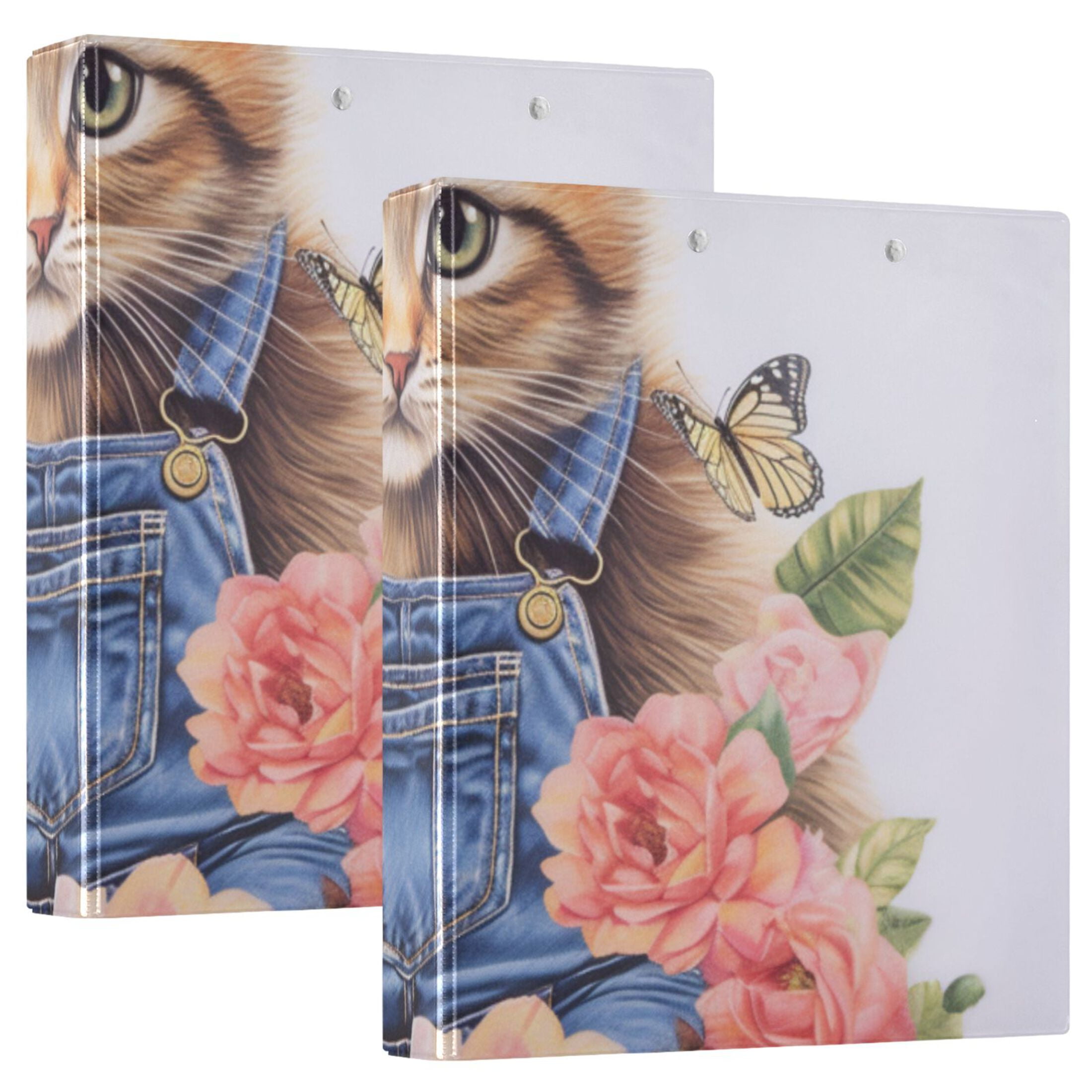 Cat Strap Flowers Floral 3 Ring Binders 1.5 inch Hardcover File Folders ...