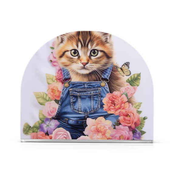 Cat Strap Flowers Floral Napkin Holder for Table Clear Napkin Stand Paper Holder Acrylic Organizer Dispenser Napkins for Dinner Kitchen Restaurant Room