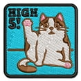 thumbnail image 1 of Cat Stretching Leg High Five Applique Multi-Color Embroidered Hook & Loop Patch - 3.5 Inch Large, 1 of 5