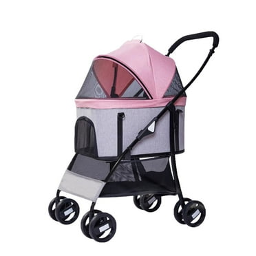 Cat Stroller Pet Strolling Cart with Cover Breathable Visible Mesh Cats Carrier Storage Basket Travel Puppy Stroller for Small Medium Dog steadfast