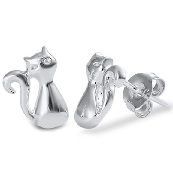Cat Stud Earrings .925 Sterling Silver Jewelry Female Unisex
