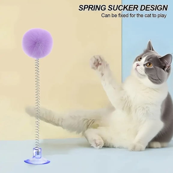 Cat StuffforIndoor Cats, Self Play Cat Toys, Rabbit Cat Ball, Spring Tension Toy, Indoor Solo Play, Translucent Purple, 1 Pc