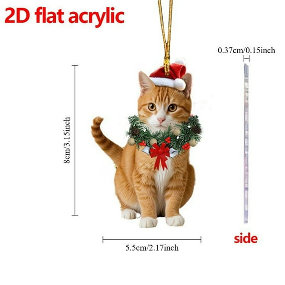 Cat Style Acrylic Christmas Ornaments, Funny 2D Decorative Pendant for Xmas Tree Garland Wreath, Cute Acrylic Holiday Decoration for Home Party Gift and Winter Festival