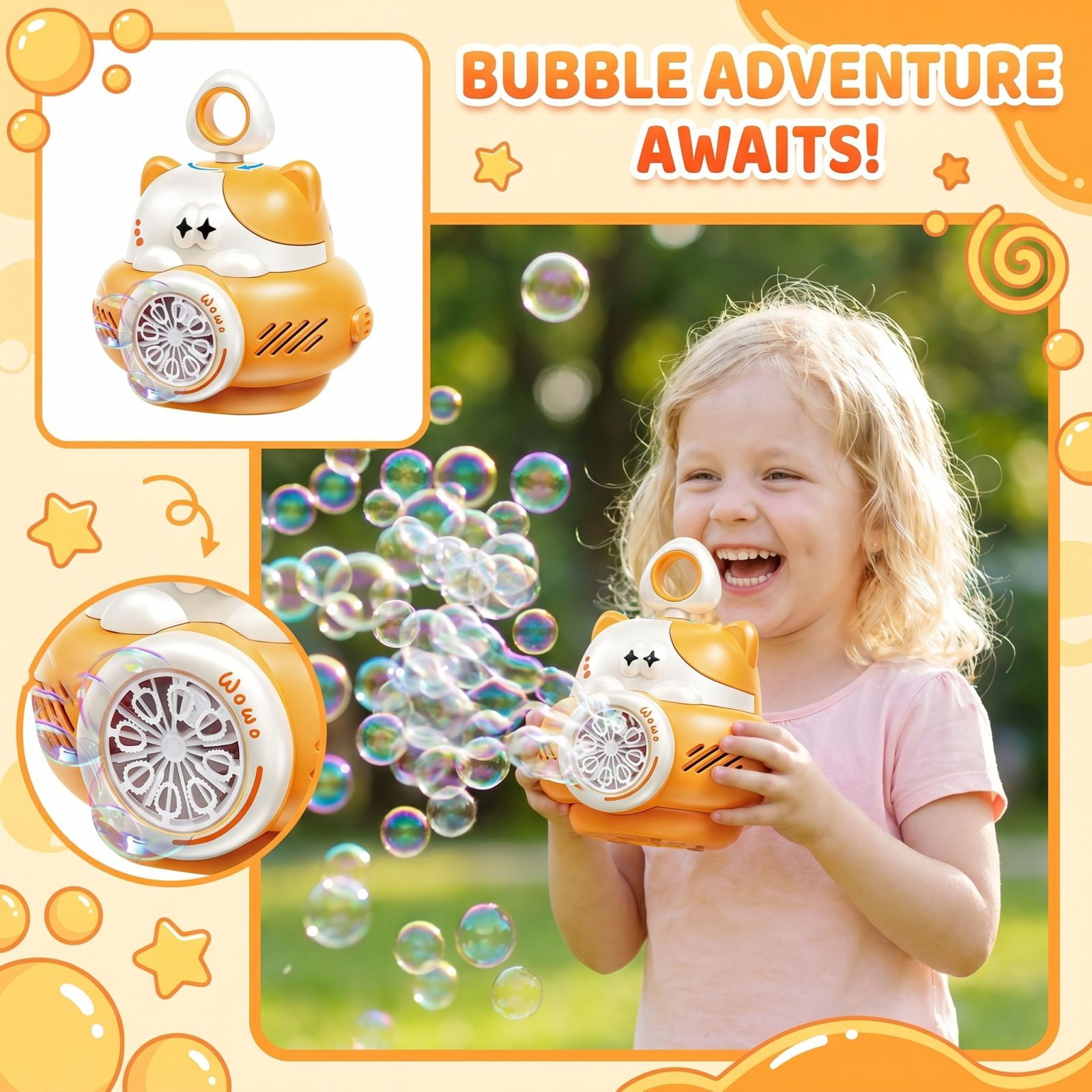 Cat Style Bubble Maker Machine, Automatic Bubble Blower with LED Light and Multi-Hole Bubble Output, Portable Handheld Bubble Machine with Batteries for Party Outdoor Festival Bubble Gun