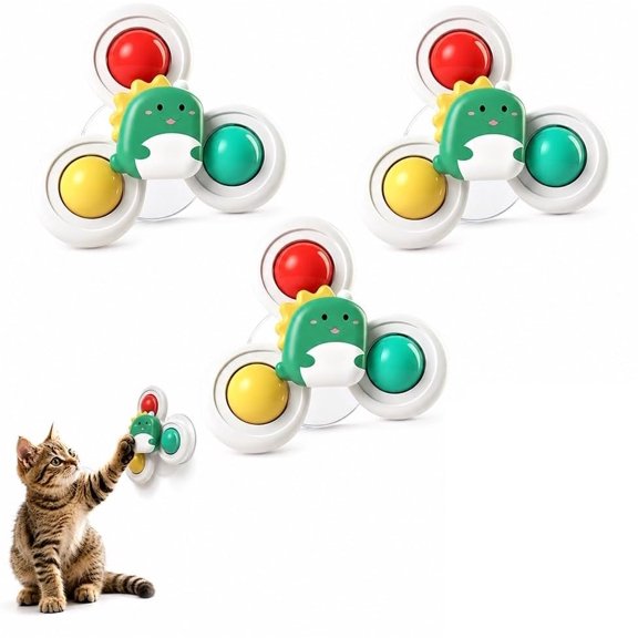 Cat Suction Cup Spinner Toy Interactive Perch Window Toys for Indoor Cats | Rotating Cat Boxing Toy with Sturdy Base, Suction Cup Companion Sill for Pets Exercise Enrichment(Dinosaur)