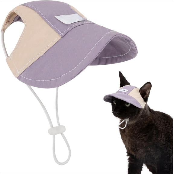 Cat Sun Protective Baseball Cap,Lightweight Nylon Cat Hat with Adjustable Strap, Breathable Visor Pet Bonnet,Ear Holes Design for Outdoor Walking Up to 17.6lbs/8kg (Purple, M)