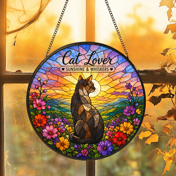 Cat Suncatcher Window Hanging Acrylic Stained Glass Style Gift for Cat Lovers