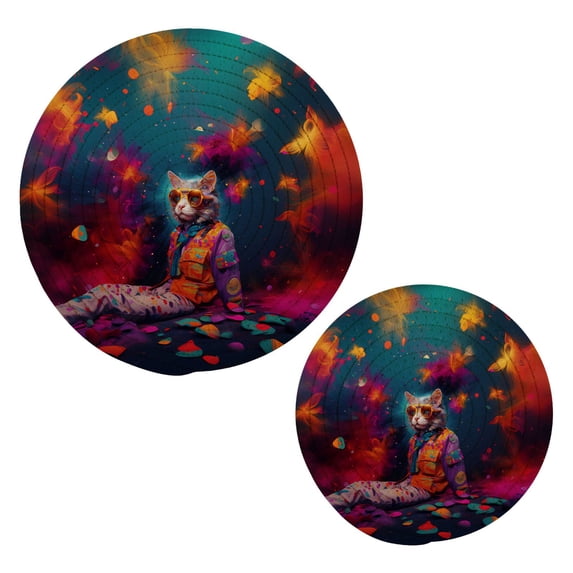 Cat Sunglasses Colorful Trivet Mats Pot Holders Cotton Woven Non-Slip Heat Resistant for Hot Pots Pans Pats for Cooking Baking Set of 2